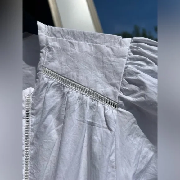 🆕ba&sh Cotton White Mini Dress Smocked Ruffle Hem Summer Casual Boho Chic Size S - Picture 14 of 17